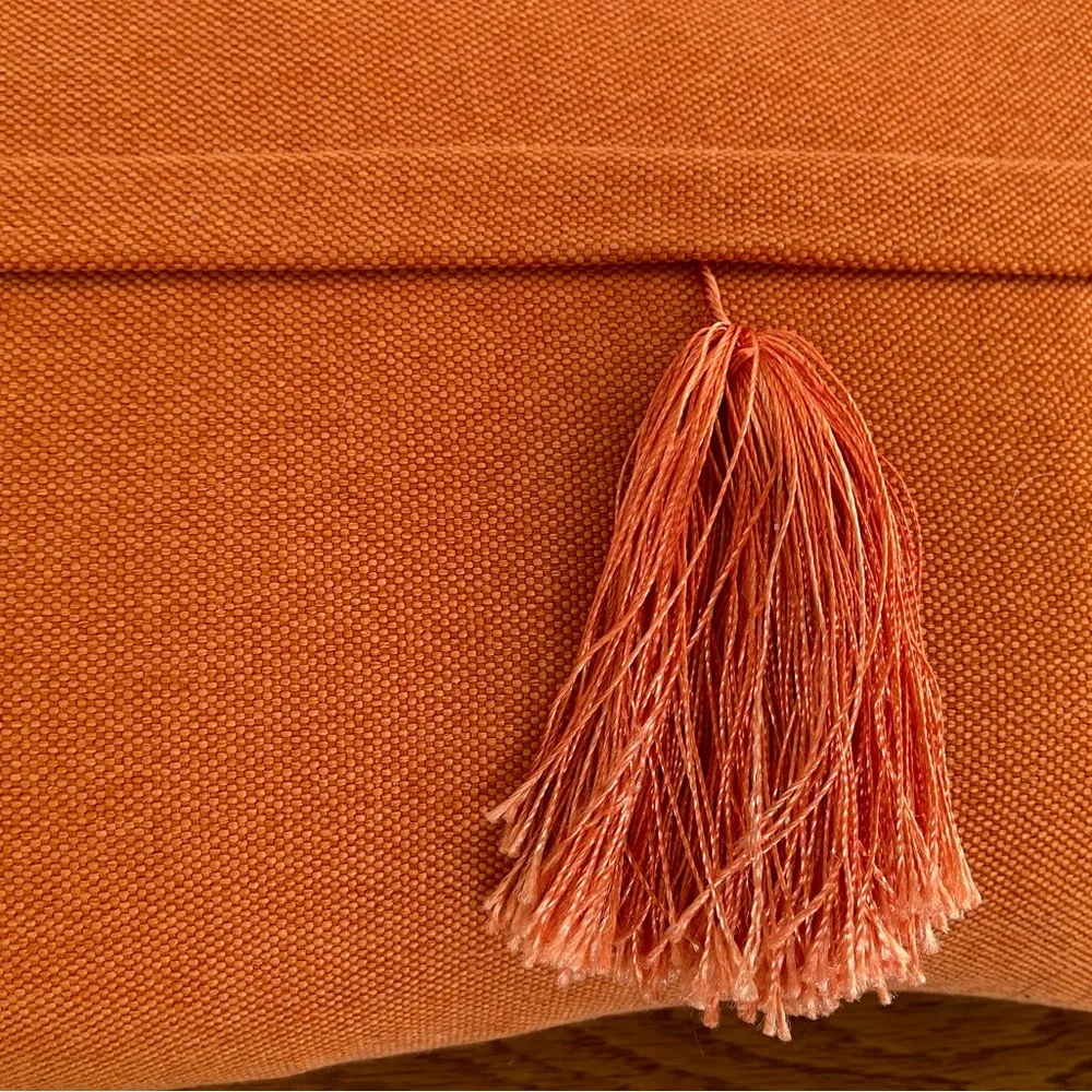 High-End Burnt Orange Linen Lumbar Pillow Cover 14x19 | Tassel Accent Luxe Decor